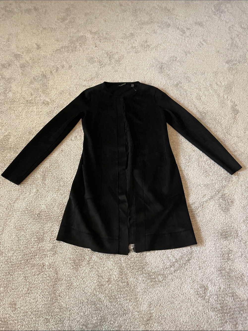 Tahari Black Long Sleeve Open Front Top